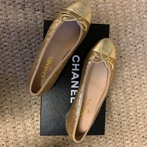 Chanel gold sequin ballerina flats